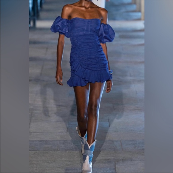 Royal Blue Ruched Mini Dress - Picture 2 of 6